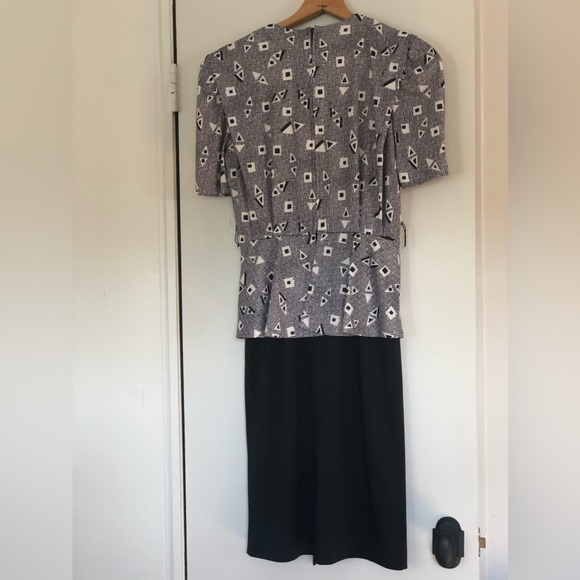 1980s Edgy Black and White Secretary Dress with Peplum - Picture 3 of 5
